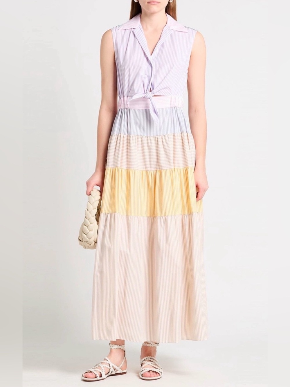 Sandro Sleeveless Pastel Tiered Maxi Dress - Pink, Yellow, Blue
